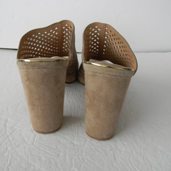 Diane Von Furstenberg Taviano Laser Cut TAN/TAUPE Heeled Mule Sandal Sz 7M - Picture 4 of 7